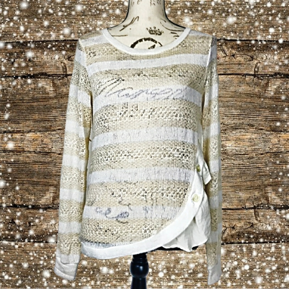 Anthro cream & white striped top